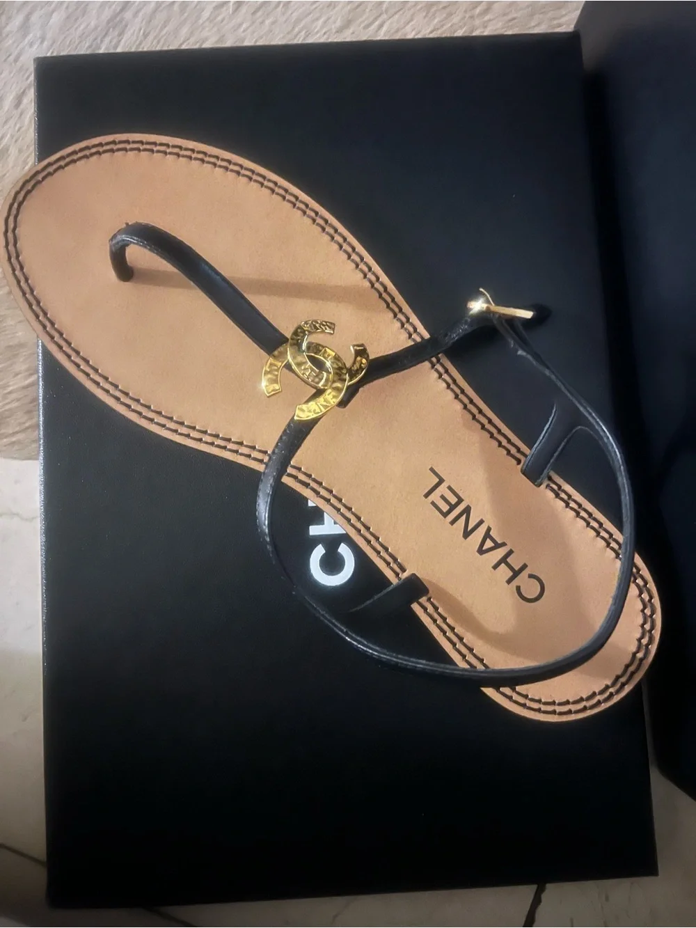 Chanel gold CC interlocking flat leather slingback 40.5